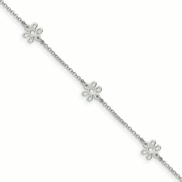 Sterling Silver 1.5 MM Polished Butterfly with 1" Extension Anklet Bracelet 9" Sterling Silver 1.5 MM Polished Butterfly with 1" Extension Anklet Bracelet 9"
